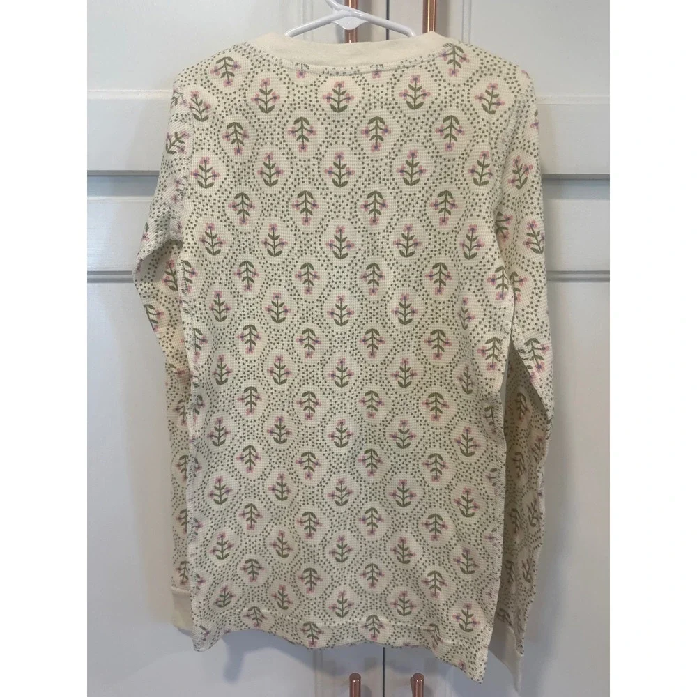 Hanna Andersson Girls Floral Waffle Knit Henley Pajama Set Organic Cotton Sz 10